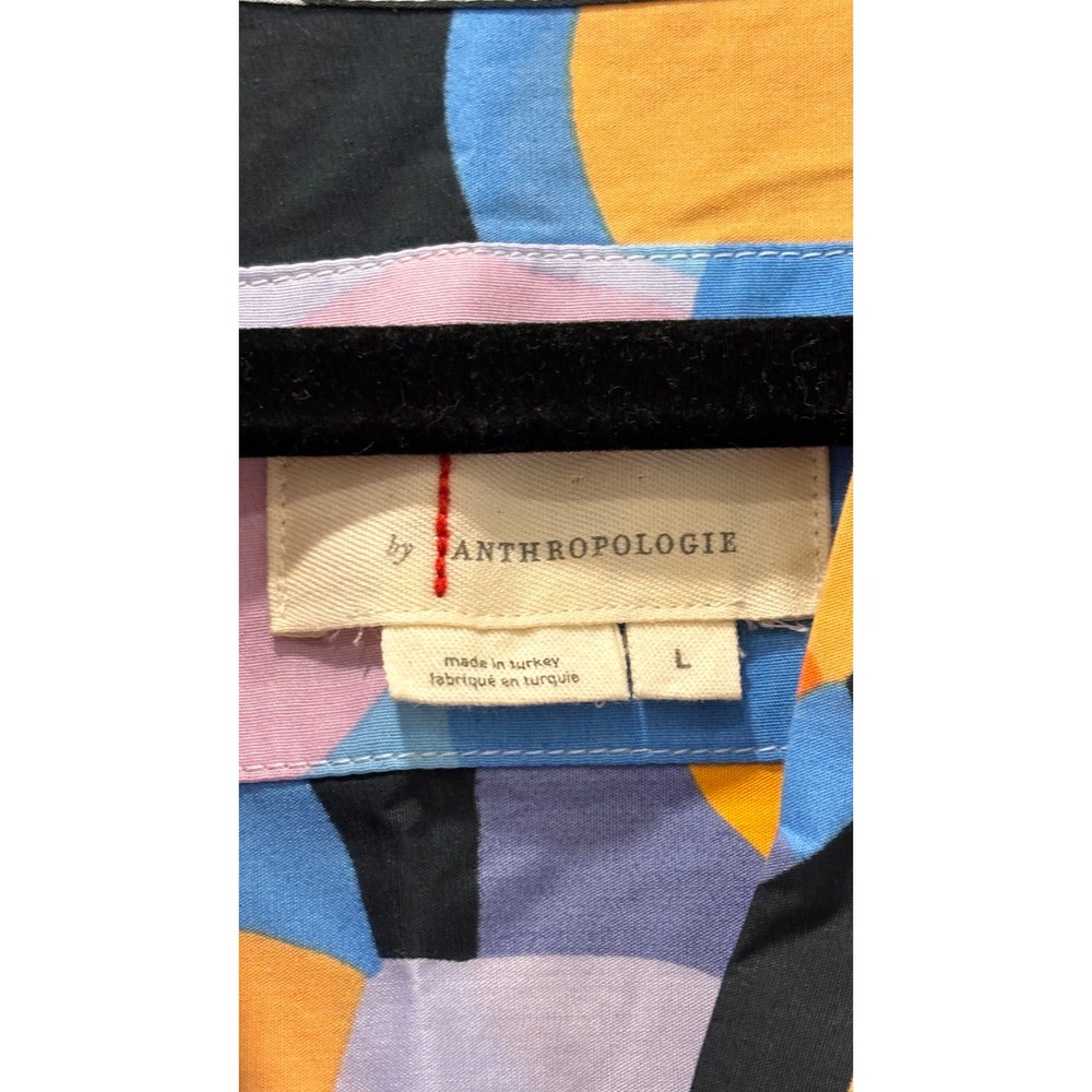 Anthropologie Abstract Swirl Print Smocked Waist Midi Dress Short Sleeve Large - Picture 3 of 6